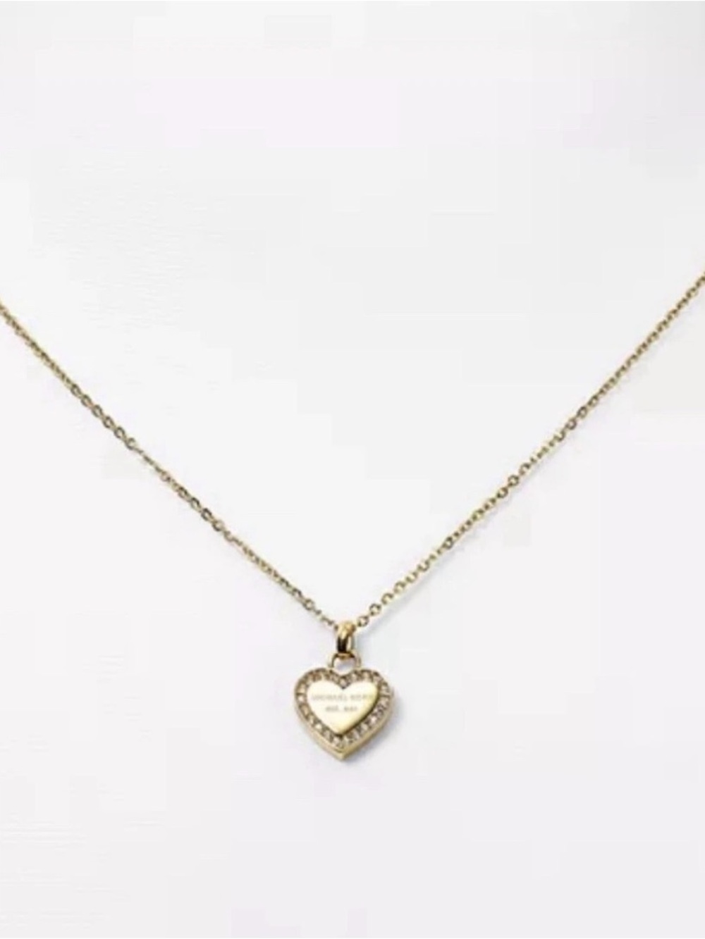 Michael Kors Heart Logo Necklace Dainty Gold Tone Excellent Condition